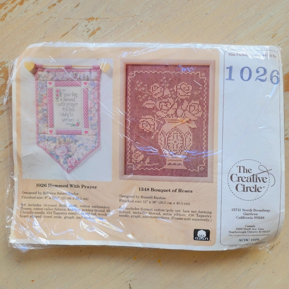 1990 Vintage The Creative Circle #1026 Hemmed with Prayer Cross-Stitch Quilt Kit